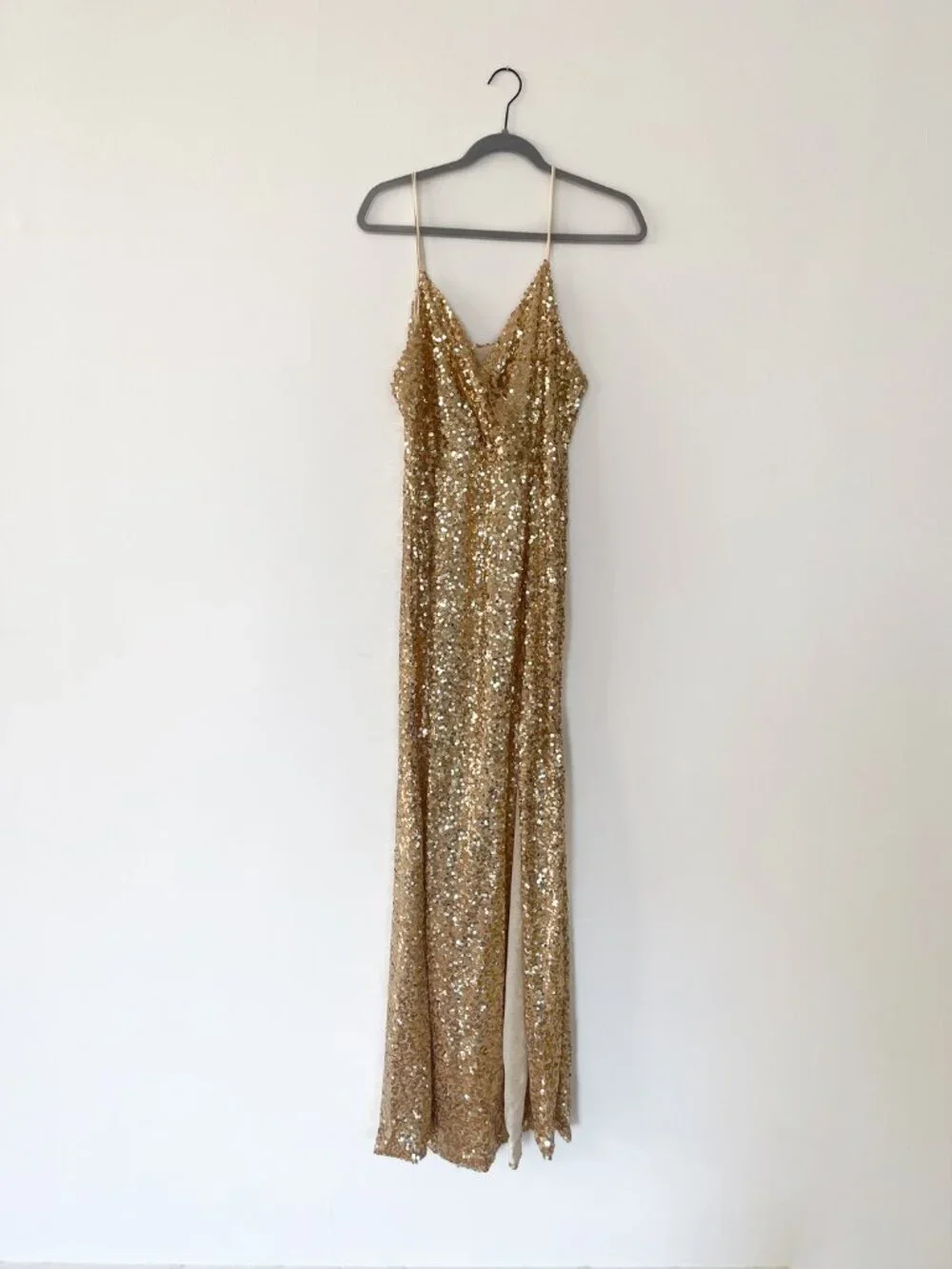 Gold sequin spaghetti strap long dress - Picture 2 of 5